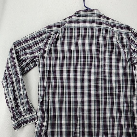 EDDIE BAUER Shirt Men's L/S Casual Button Up Collared Plaid Purple Gray Large - Picture 10 of 12